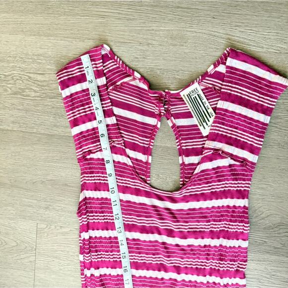 Free People Maxi Dress Medium Striped Pink Stetch Open Back Tiered Boho Festival - Picture 9 of 10